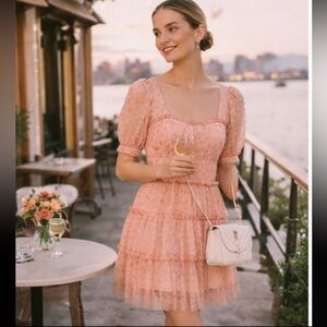 NWT Jonathan Simkhai Delilah Floral Flouncy Tulle Mini Dress - peach Pink Sz 10